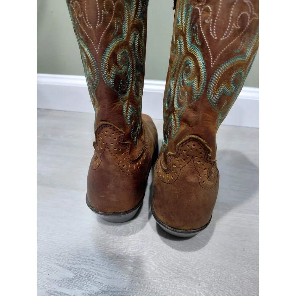 Justin Women's Stampede Cowboy Boots L2552 Brown embroidered Leather sz 7.5B